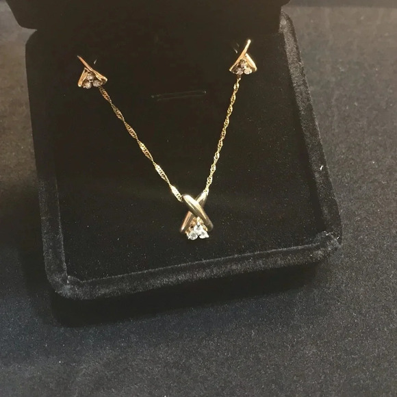 14K Gold & Diamond Necklace & Earrings - Picture 8 of 15